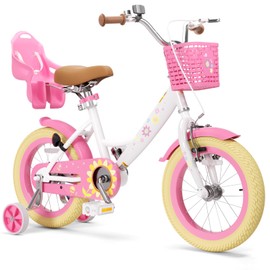 67i Girls Cruiser Bike 12-20 Inch Dual Suspension Comfort Bike with Basket & Reflective Film - Adjustable Seat & Handlebar for Ages 3-12 (Pink White, 16 inch)