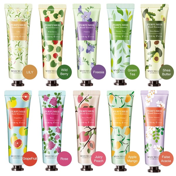 BONNIESTORE 10 Pack Fruits Fragrance Hand Cream, Moisturizing Hand Care Cream Travel Gift Set With Shea Butter Natural Aloe and Vitamin E For Men And Women-30ml