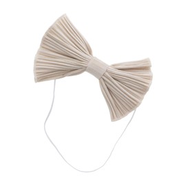 Velvet Ribbed Baby Bow Headband on Thin Elastic - Beige