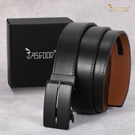 JASGOOD Mens Belt Leather Ratchet Belt for Men Automatic Ratchet Buckle 1 3/8" Slide Belt for Dress Pant,Black