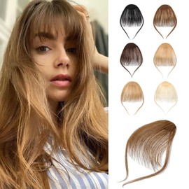 Cephermer Clip in Bangs - 100% Human Hair Wispy Bangs Hair Clip Fake Bangs Fringe with Temples Hairpieces Air Bangs for Women Light Brown