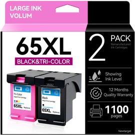 Newtarget for hp 65XL 65 Black Ink Cartridge on hp DeskJet 3755 2620 2625 2630 2635 2655 3700 3720 3730 3735 Envy 5010 5010 5020 5030 5052 5055 Printer Ink（65XL Black & Color Combo Pack）