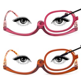 MMOWW 2 Pairs Makeup Reading Glasses for Women Magnifying Flip Down Cosmetic Readers （Red+Orange,+2.0）
