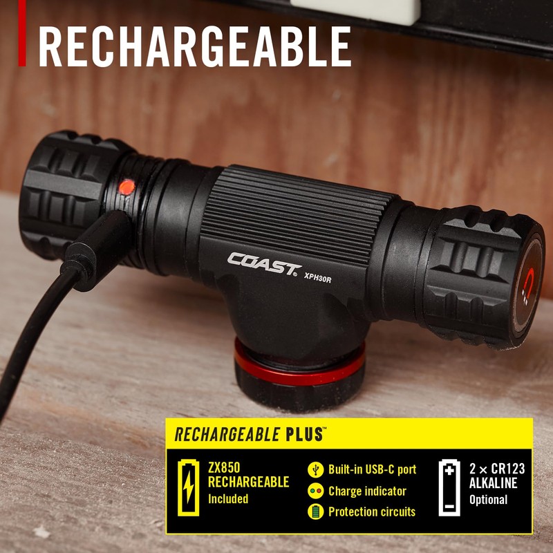 Coast XPH30R 1500 Lumen USB-C Rechargeable Dual Power Headlamp with