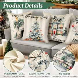Gaeymy Cushion Cover 45 x 45 cm, Set of 4 Christmas Cushion Covers, Linen Cushion Covers, Grey, Christmas Decoration Cushion for Sofa, Living Room, Bedroom
