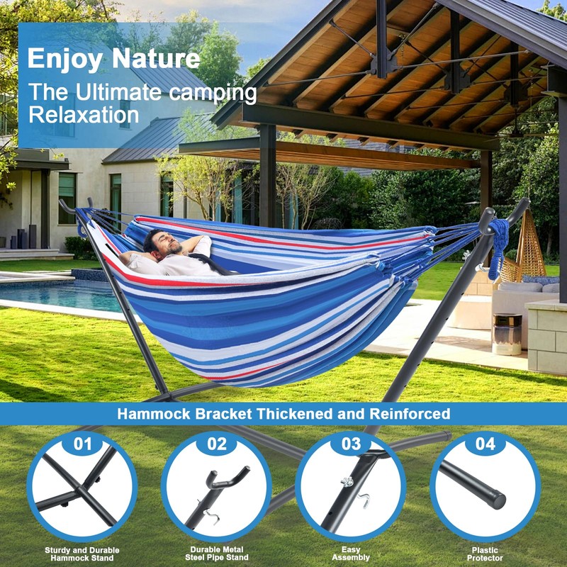 Double Hammock Comfortable with Stand for Hanging Sturdy 440lbs Capacity
