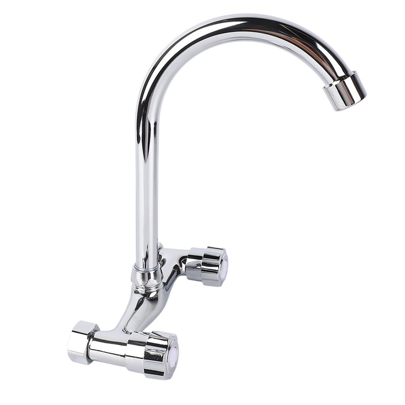 Wall Mount Kitchen Stainless Steel Smooth Surface 2 Handles Faucet
