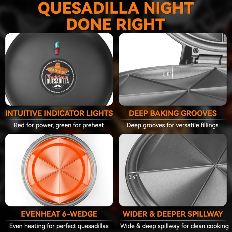 Baker's Friend Electric Quesadilla Maker with Extra Stuffing Design, 9.5