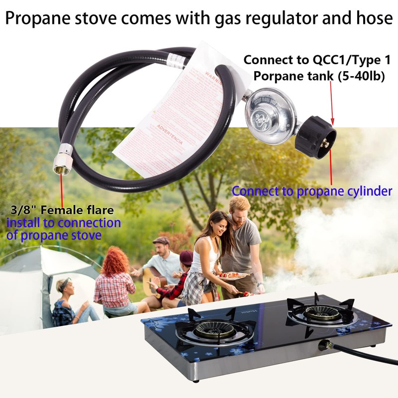 Hothit Gas Cooktop 2 Burner Outdoor Propane Stove, 28600 BTU,