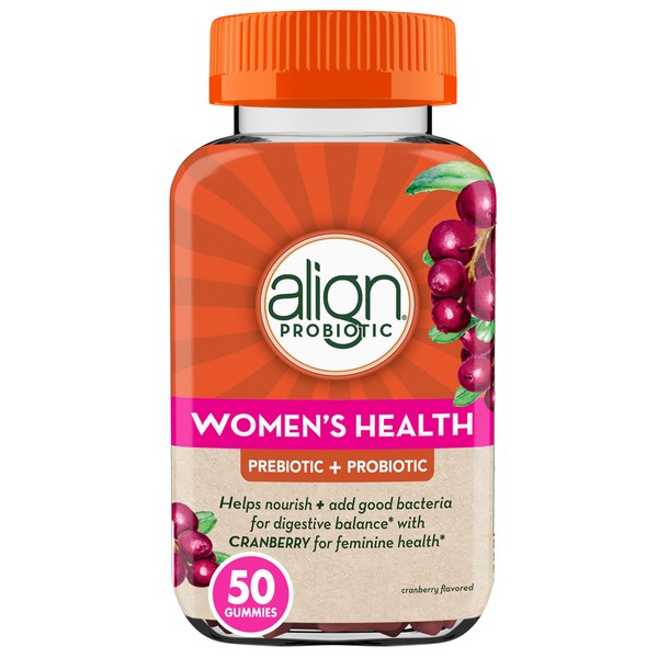 Align Women's Health, Prebiotic + Probiotic, with Cranberry for Feminine Health, Help Nourish & Add Good Bacteria for Digestive Health, 50 Gummies