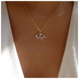 Inilbran Boho Rhinestone Evil Eye Choker Necklace Gold Crystal Demon Eye Pendant Necklace Vintage Crystal Evil Eye Necklace Choker Bling Cz Protection Necklace Chain Jewelry for Women and Girls