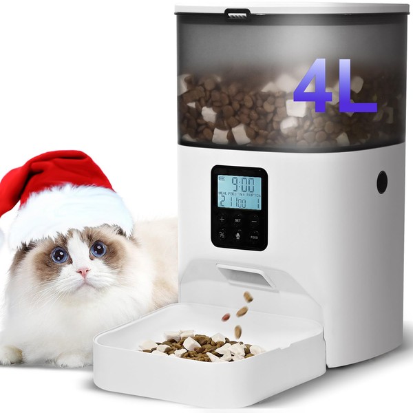 Automatic Cat Feeder, 4L Cat Food Dispenser with 10s Voice