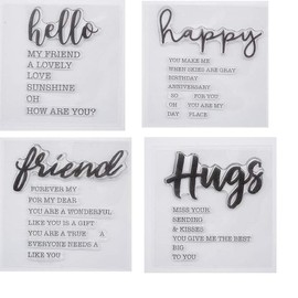 Welcome to Joyful 4pcs/Set Hello Happy Hugs Friend Sentiment Background Clear Stamp for Card Making Decoration and Scrapbooking 11x16cm