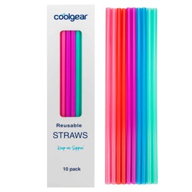 Cool Gear 10-Pack Reusable 11 Inch Drinking Straws | Eco-Friendly, Dishwasher Safe, Hard Plastic, Multicolor Replacement Straws For Tumblers, Mason Jars, & Travel | Sturdy and Easy to Clean