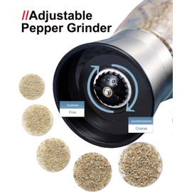 TooWoom Pepper Grinder Salt Grinder, 5.5 inch Stainless Steel Pepper Mill w/Adjustable Coarseness, Refillable Salt with Funnel, Cleaning Brush, Manual Pepper Grinder for Black Peppercorns