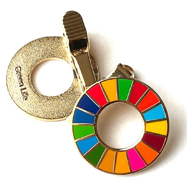 Clip Type: United Nations Headquarters Official Latest Specifications, 2 Pieces, 1.0 inches (25 mm), Gold Color Imitation Cloisonne SDGs Badge, Gold Batch, SDGs, 2 Pieces That Do Not Drill Holes In The Fabric