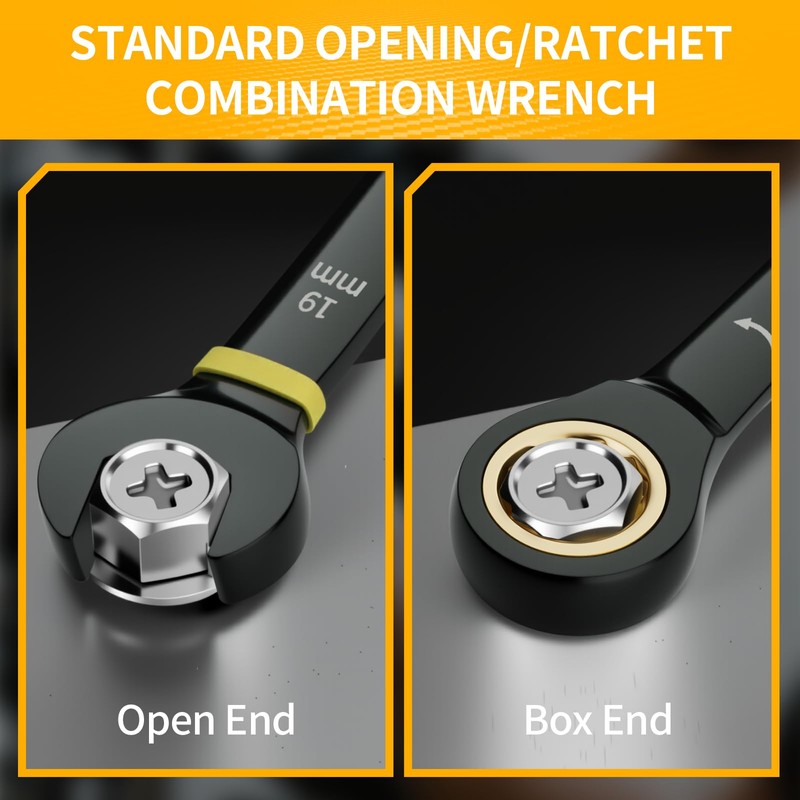 GRENPRO Ratcheting Wrench Set Metric And Standard, 9PC 8-19 mm