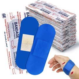 150 Pcs Blue Fabric Food Service Detectable Bandage Waterproof Woven Fingertip Flexible Bandages 3" x 1" Breathable with Non-Stick Pad - Latex Free for First Aid Kit Wound Care and Protection