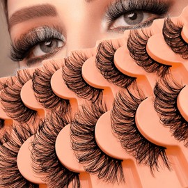 7 Pairs of 3D False Eyelashes, Cat Eye, Fluffy Volume, Curly, Cat-Eye, Artificial Eyelashes, Natural Look, Reusable, Handmade Faux Mink Makeup Eyelashes (7C-E14)