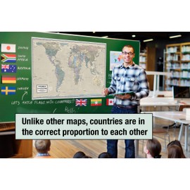 South of Kings Gall Orthographic World Map | Most Accurate World Map - Countries are Shown in Correct Proportion to Each Other | Laminated World Map | 36 x 24