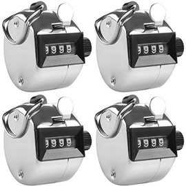 OLTAZ-4 Digit Manual Counters, Set of 4 Mechanical Hand Numerators with Ring Hoop Finger Holder for Sport Golf Step Count - Silver