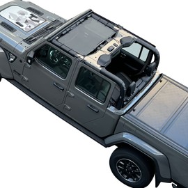 Shadeidea JT Sun Shade Top Sunshade Compatible with Jeep Gladiator Top Shade Mesh Screen Roof Cover (2018-2023)- Wind Noise UV Blocker with GrabBag Pouch -10 Year Warranty- Gray -Front