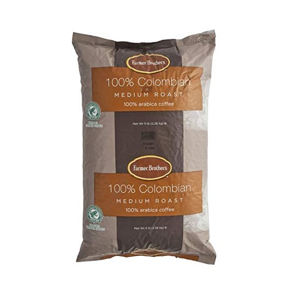 Farmer Brothers 100% Colombian Whole Bean Coffee, 5 lb bag - Rainforest Alliance Certified