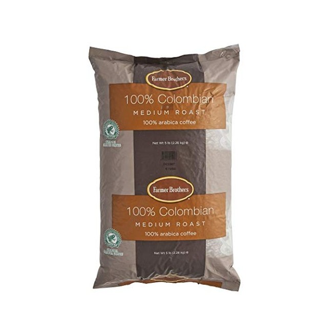 Farmer Brothers 100% Colombian Whole Bean Coffee, 5 lb bag - Rainforest Alliance Certified