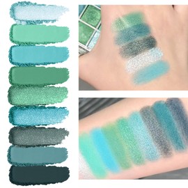 Green Eyeshadow Palette, Glitter Eyeshadow Eye Make-Up, Bright Light Green Dark Green, Shimmer Matte Highly Pigmented Blendable Smoky Eye Shadow Pallets for Women with 3 Brushes