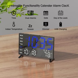 Haimiage Mirror Digital Loud Alarm Clock with with Date,Indoor Temperature,USB Charging Port,Dimmer,Dual Alarms,Adjustable Volum,12/24H, Snooze, Perfect for Bedroom and Living Room (Black+Blue Digit)