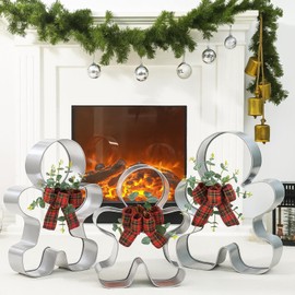 Tandefio Set of 3 Oversized Gingerbread Men Silver Gingerbread Men Cookie Cutter Figurines for Christmas Decorations Outdoor Day Holiday Party Supplies Stainless Steel, 19.29" 17.72" 15.55"
