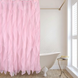 REISEN Pink Ruffle Shower Curtains for Bathroom Farmhouse Sheer Shower Curtain, 72 x 72 Inches