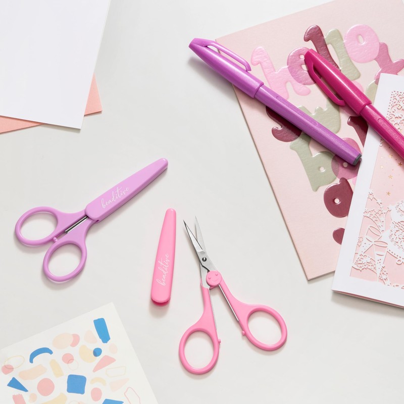 Beaditive 高精度ディテールハサミセット (2個) シャープ、細字 | ペーパーカット、スクラップブック、裁縫、工芸 | ステンレススチール | 保護カバー