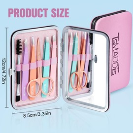 TsMADDTs Tweezers for Women Facial Hair - Precision Tweezers Set with Travel Case - Stainless Steel with Scissor, Mirror