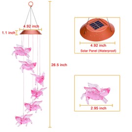 ME9UE Solar Fly Pigs Wind Chimes, Outdoor Waterproof Mobile Romantic LED Multi Color-Changing Solar Sensor Powered Lights for Home, Yard, Night Garden, Party, Valentines Gift, Festival Decor