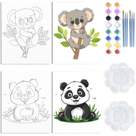 WEBEEDY 2 Pack 8x10 Inch Pre Drawn Canvas Pre Printed Canvas Set Cute Animals Painting Canvas Coloring Painting Canvas Set Pre Stenciled Canvas Boards with Paints and Brushes Koala Panda