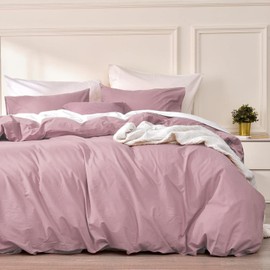 Luofanfei Cotton Bed Linen Pink 135 x 200 cm Plain Dusky Pink Pattern Renforce Cotton Bed Linen Premium Plain Modern Soft Duvet Cover 135 x 200 cm and Pillowcase 80 x 80 cm with Zip