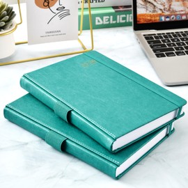 Academic Diary 2025-2026 - Diary 2025-2026 Day Per Page, A5 Page a Day August 2025 - July 2026 with Pen Loop, 180° Flat out, Monthly Stickers, Green