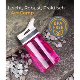 AceCamp Tritan Drinking Bottle, Sports Bottle, BPA-Free, All Drinks, Spring Lid Pink, 350 ml