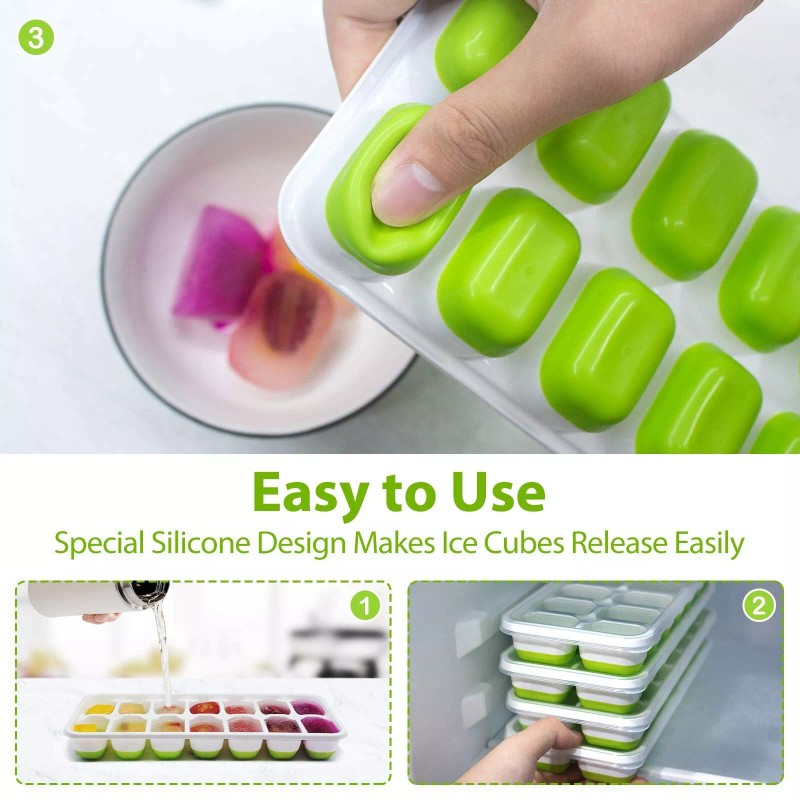 DOQAUS Ice Cube Trays 4 Pack, Easy-Release 56 pcs Ice