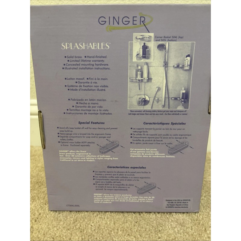 Ginger Splashables Solid Brass Large Corner Basket 505L-PVD Bathroom Shower