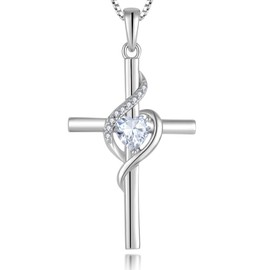 Vemhel Cross Necklace 925 Sterling Silver Infinity Pendant Heart Cubic Zirconia Anniversary Jewelry for Women