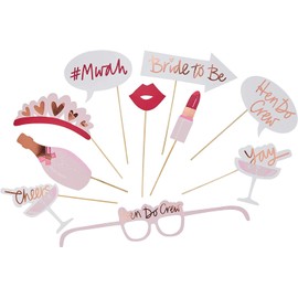 Hen Do Crew Hen Party Rose Gold Selfie Photo Booth Props Selfie Props for Team Bride - Pre-Glued 10pcs