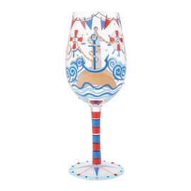 Enesco Lolita Designs Nautical Light House Hand-Painted Artisan Wine Glass, 15 Ounce, Multicolor