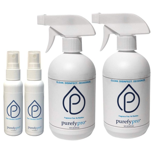 PUREFY Purefypro Disinfectant Spray Set - Kills 99.9999% Norovirus, HIV, Hepatitis, Flu, Monkeypox Viruses and Drug Resistant Germs, MRSA VRE, Fungi. No Rinse, No Residue. Suitable for All Surfaces.