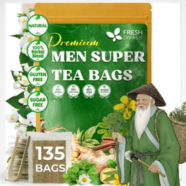 FreshDrinkUS, Premium 135 Tea Bags Men Super Tea – Herbal Blend with Senna, Dandelion Root, Ginger, Peppermint & More – 100% Natural, Sugar-Free. Caffeine-Free. Gluten-Free. Vegan
