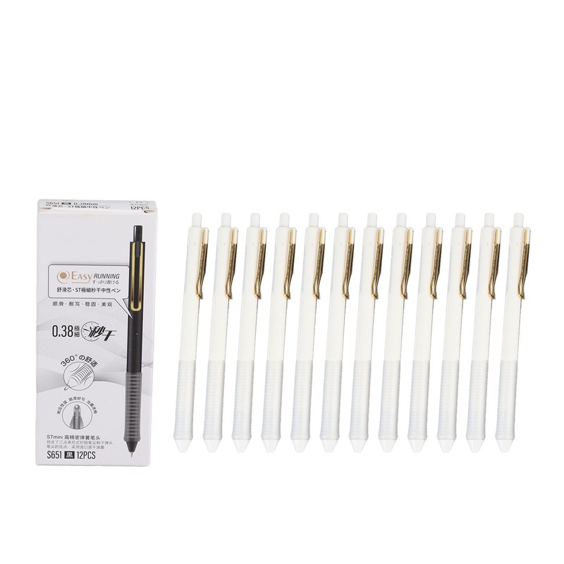 12pcs Press Gel Pen 0.38MM Black Ink Fine Point Pen