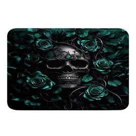 Erosebridal - Alfombra de baño con diseño de calavera de azúcar, 20 x 32 pulgadas, alfombra de baño floral de rosa turquesa para niños, niñas, adolescentes y adultos, felpudos góticos con esqueleto,