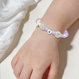 GIGLIM Birthday Bracelet for Girls Ages 4 Pink Braided Bracelet with White Ceramic Cross & Heart Birthday Number Glass Bead Bracelet in Premium Silver Gift Box Adjustable Jewelry