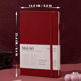 MGGAO A5 Ruled Journal 100gsm Lined Thick Paper with 188 Numbered Pages, Premium Leather Hardcover Notebook for Personal Writing, Study, Office, Travel Recording